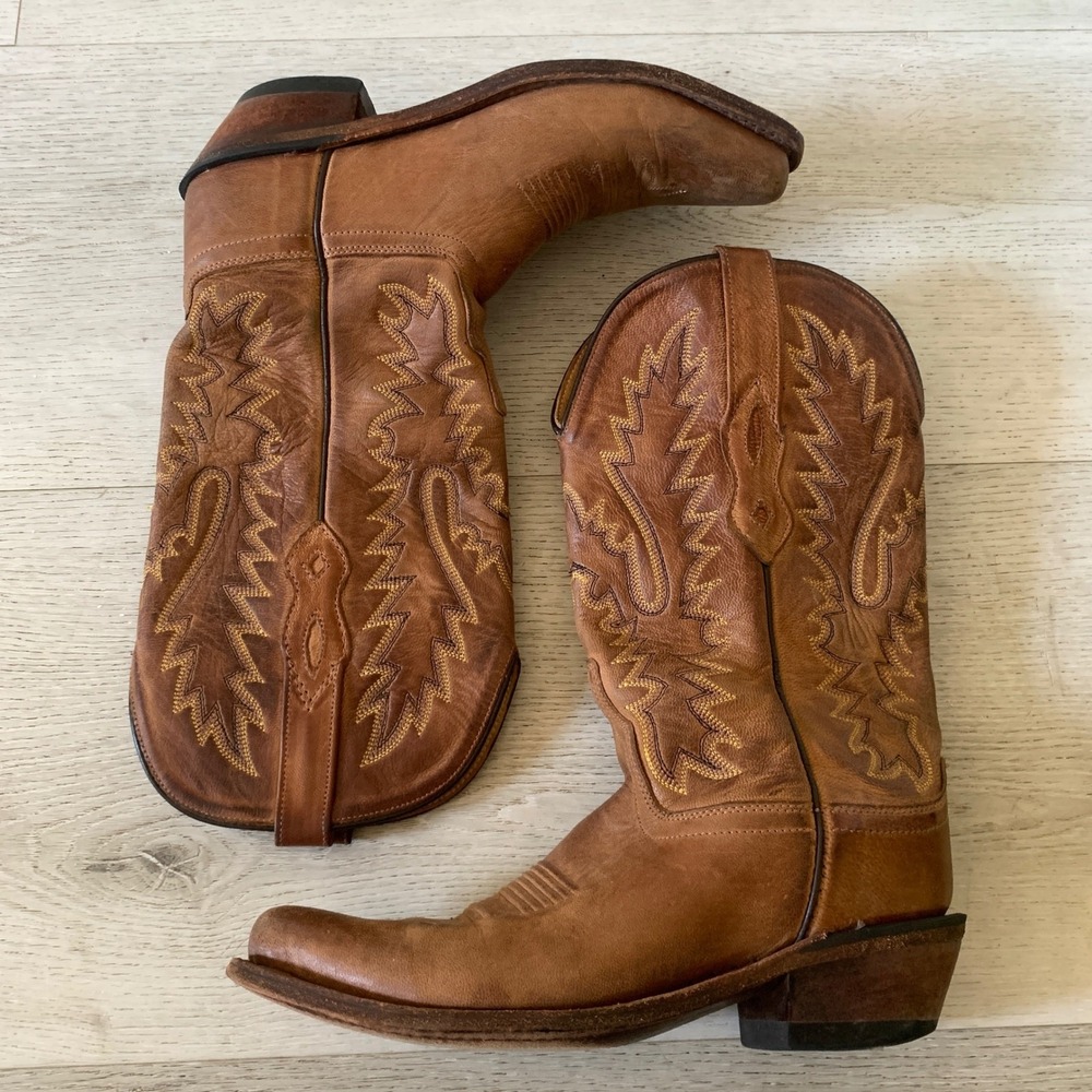 Old West Women's‎ Tan Canyon Snip Toe Western Boots leather Tan size 7 boho